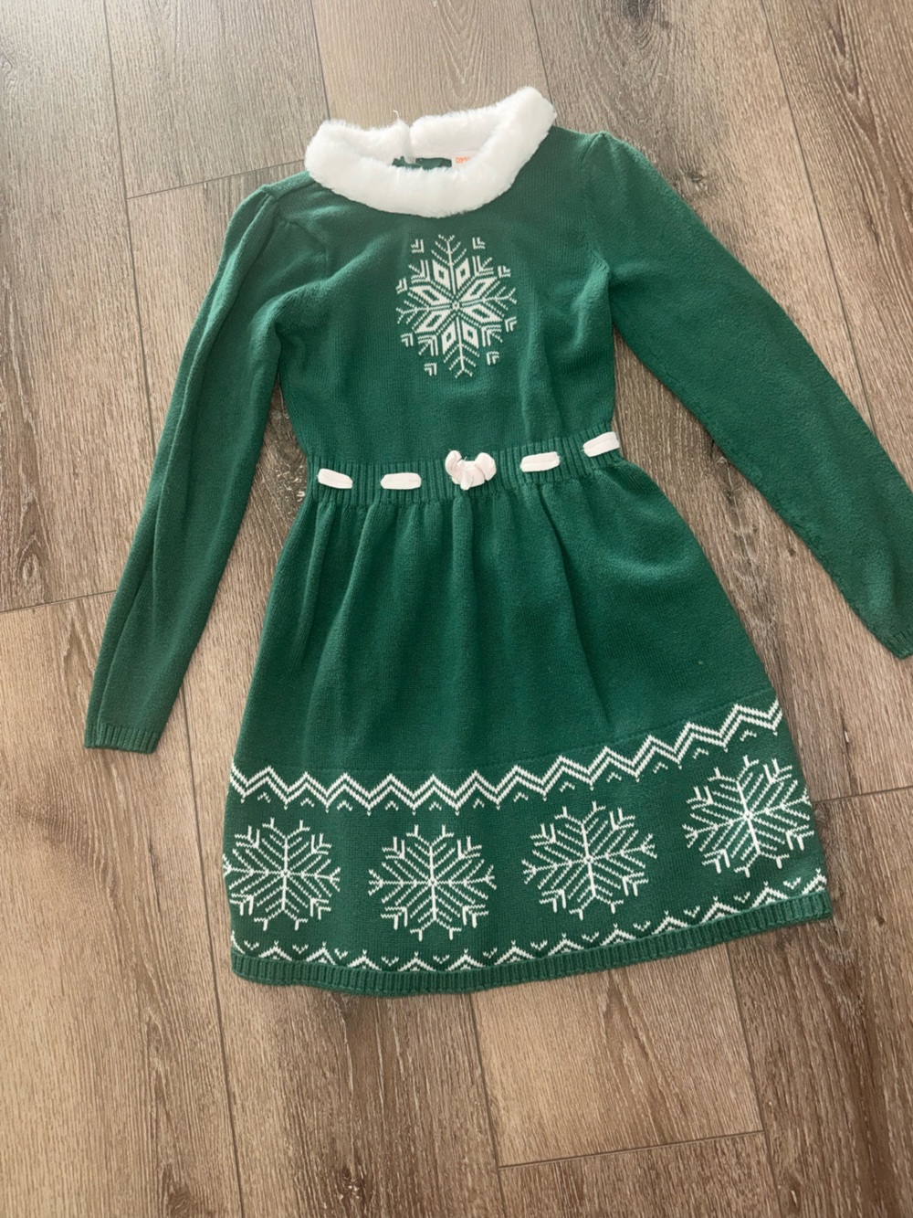 Gymboree Green Snowflake Knit Dress with White Accents